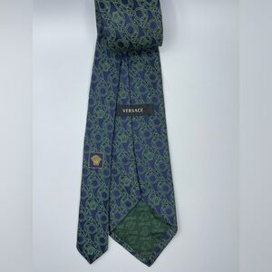 Versace Silk Medusa Men's Tie Blue and Green Designer Luxury EUC